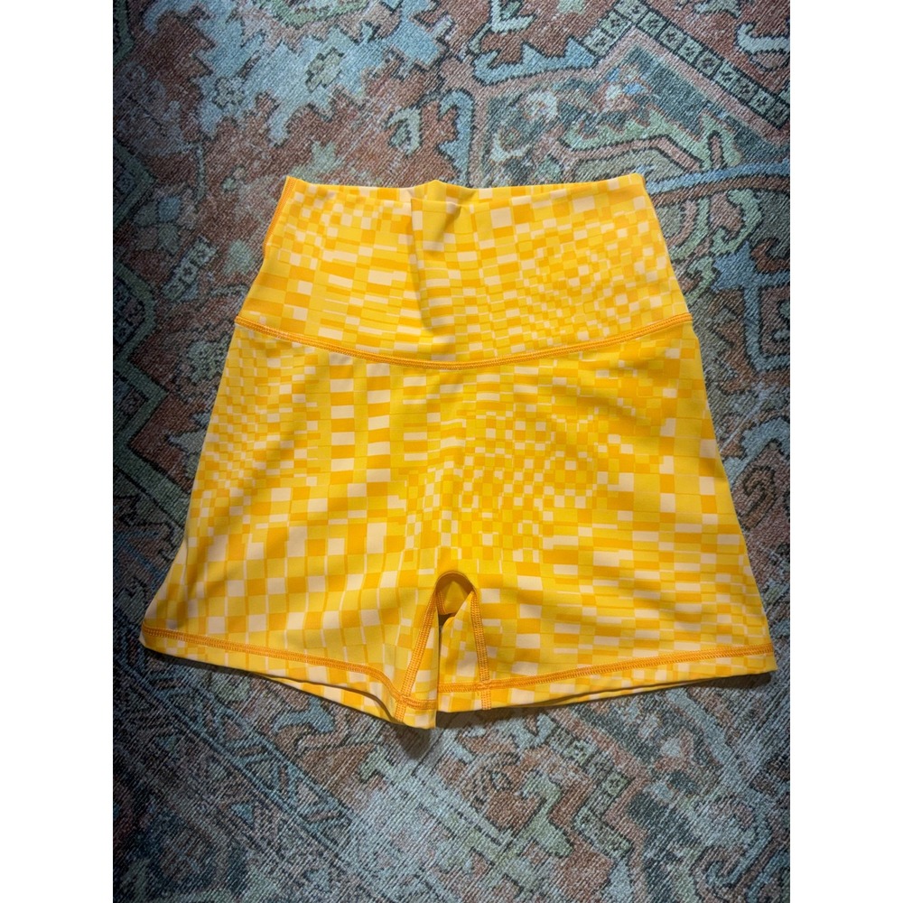 OFFLINE by Aerie Goals Shortie Yellow Orange Checkered Biker Shorts Medium 4in